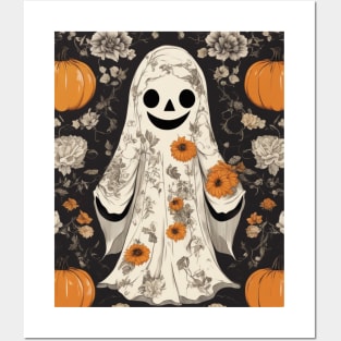 Halloween Costume Vintage Floral Ghost Pumpkin Funny Graphic Posters and Art